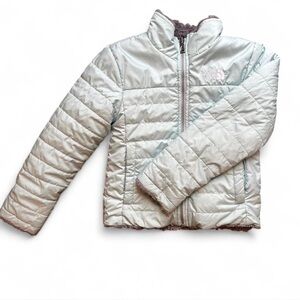The North Face Girls Size S (7/8) Reversible Mossbud Swirl Jacket Gray/blue
